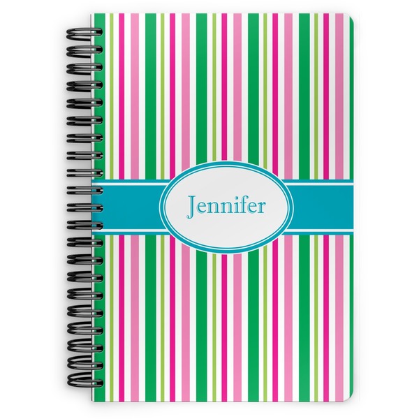 Custom Grosgrain Stripe Spiral Notebook - 7x10 w/ Name or Text