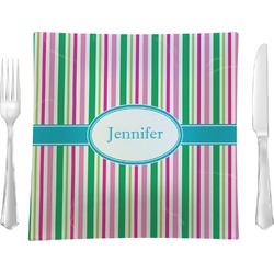 Grosgrain Stripe Glass Square Lunch / Dinner Plate 9.5" (Personalized)