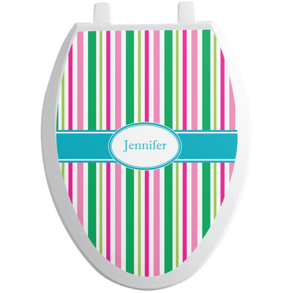 Custom Grosgrain Stripe Toilet Seat Decal - Elongated (Personalized)