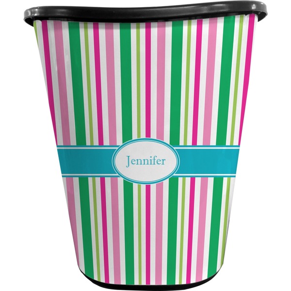 Custom Grosgrain Stripe Waste Basket - Double Sided (Black) (Personalized)