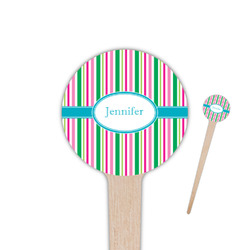 Grosgrain Stripe 4" Round Wooden Food Picks - Single Sided (Personalized)