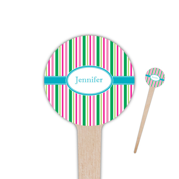 Custom Grosgrain Stripe 4" Round Wooden Food Picks - Double Sided (Personalized)