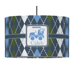 Blue Argyle 12" Drum Pendant Lamp - Fabric (Personalized)