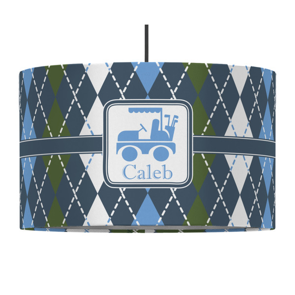 Custom Blue Argyle 12" Drum Pendant Lamp - Fabric (Personalized)