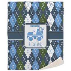 Blue Argyle Sherpa Throw Blanket (Personalized)