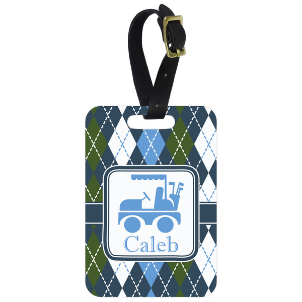 Custom Blue Argyle Metal Luggage Tag w/ Name or Text