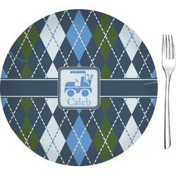 Blue Argyle 8" Glass Appetizer / Dessert Plates - Single or Set (Personalized)