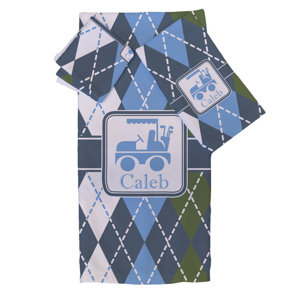 Custom Blue Argyle Bath Towel Set - 3 Pcs (Personalized)