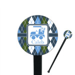 Blue Argyle 7" Round Plastic Stir Sticks - Black - Double Sided (Personalized)