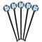 Blue Argyle Black Plastic 7" Stir Stick - Round - Fan View