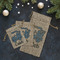 Blue Argyle Burlap Gift Bags - LIFESTYLE (Flat lay)