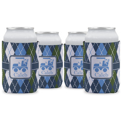 Blue Argyle Can Cooler (12 oz) - Set of 4 w/ Name or Text