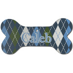 Blue Argyle Ceramic Dog Ornament - Front w/ Name or Text