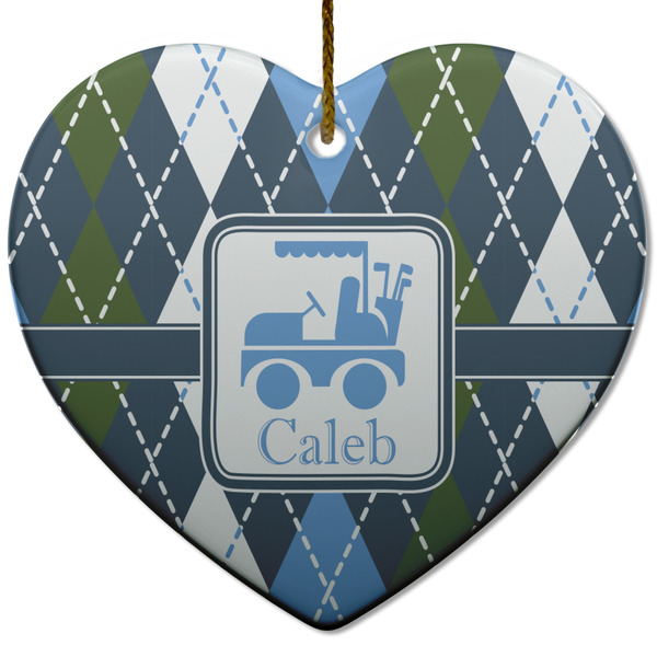 Custom Blue Argyle Heart Ceramic Ornament w/ Name or Text