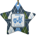 Blue Argyle Star Ceramic Ornament w/ Name or Text