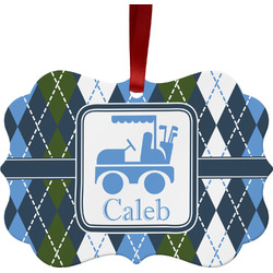 Blue Argyle Metal Frame Ornament - Double Sided w/ Name or Text