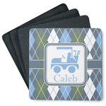 Blue Argyle Square Rubber Backed Coasters - Set of 4 (Personalized)