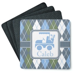 Blue Argyle Square Rubber Backed Coasters - Set of 4 (Personalized)