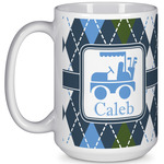 Blue Argyle 15 Oz Coffee Mug - White (Personalized)