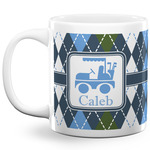 Blue Argyle 20 Oz Coffee Mug - White (Personalized)