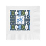 Blue Argyle Coined Cocktail Napkins (Personalized)