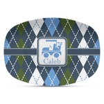 Blue Argyle Plastic Platter - Microwave & Oven Safe Composite Polymer (Personalized)