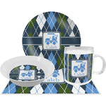 Blue Argyle Dinner Set - Single 4 Pc Setting w/ Name or Text