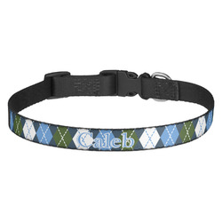 Blue Argyle Dog Collar - Medium (Personalized)