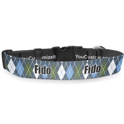 Blue Argyle Deluxe Dog Collar - Small (8.5" to 12.5") (Personalized)