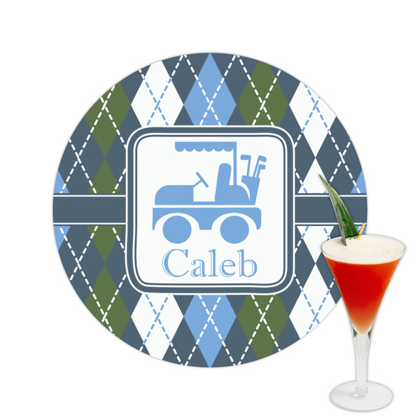 Custom Blue Argyle Printed Drink Topper -  2.5" (Personalized)