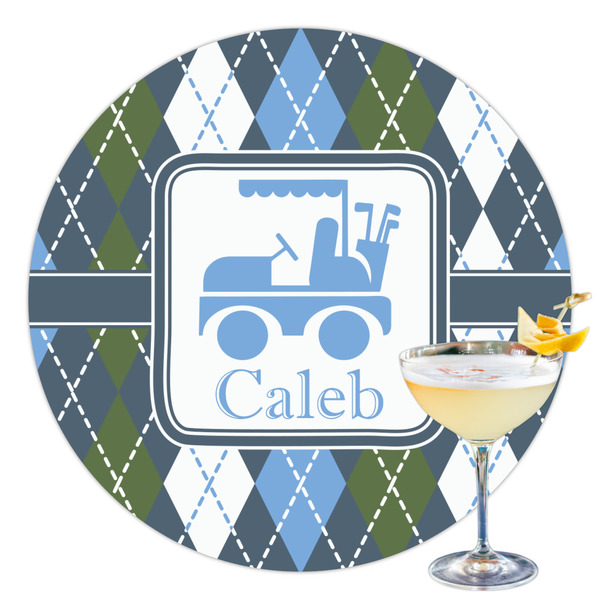 Custom Blue Argyle Printed Drink Topper - 3.5" (Personalized)