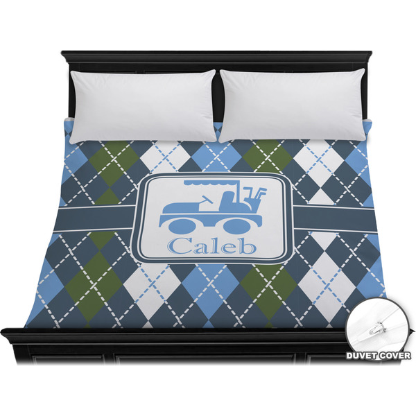 Custom Blue Argyle Duvet Cover - King (Personalized)