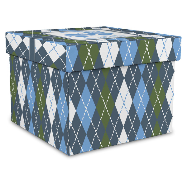 Custom Blue Argyle Gift Box with Lid - Canvas Wrapped - XX-Large (Personalized)