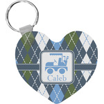 Blue Argyle Heart Plastic Keychain w/ Name or Text