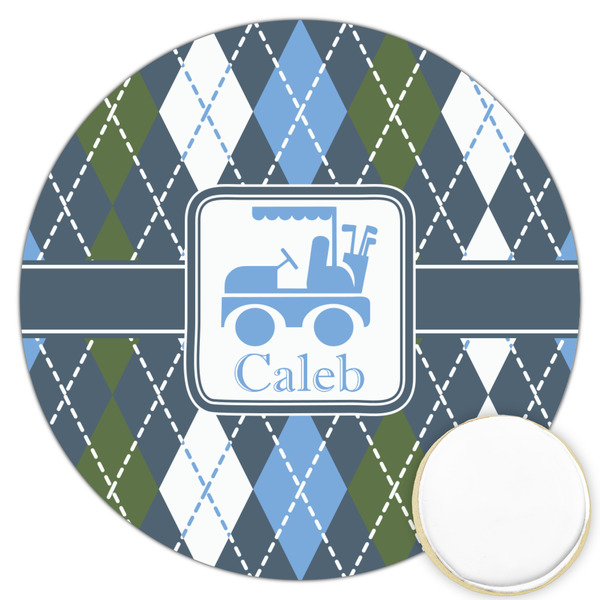 Custom Blue Argyle Printed Cookie Topper - 3.25" (Personalized)