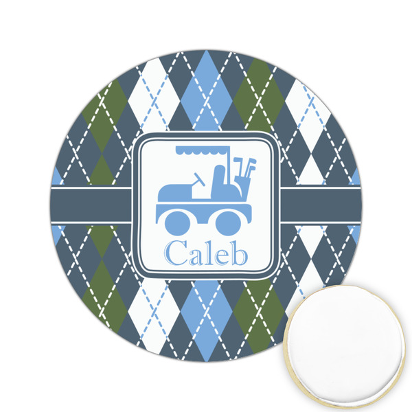 Custom Blue Argyle Printed Cookie Topper - 2.15" (Personalized)