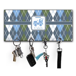 Blue Argyle Key Hanger w/ 4 Hooks w/ Graphics and Text