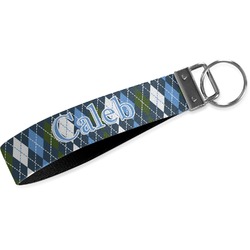 Blue Argyle Webbing Keychain Fob - Small (Personalized)