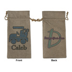 Blue Argyle Large Burlap Gift Bag - Front & Back (Personalized)