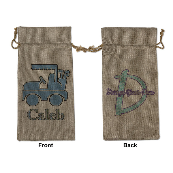 Custom Blue Argyle Large Burlap Gift Bag - Front & Back (Personalized)