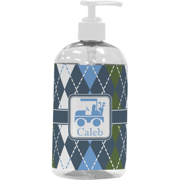 Custom Blue Argyle Plastic Soap / Lotion Dispenser (16 oz - Large - White) (Personalized)