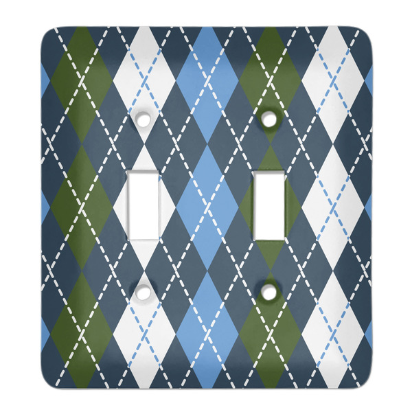 Custom Blue Argyle Light Switch Cover (2 Toggle Plate)