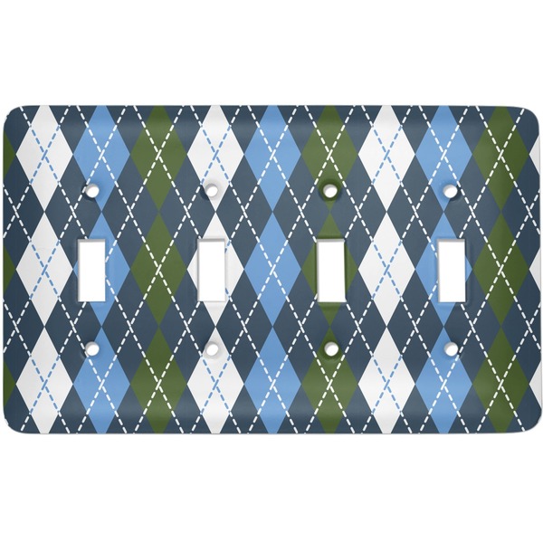 Custom Blue Argyle Light Switch Cover (4 Toggle Plate)