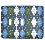 Blue Argyle Light Switch Cover (3 Toggle Plate)