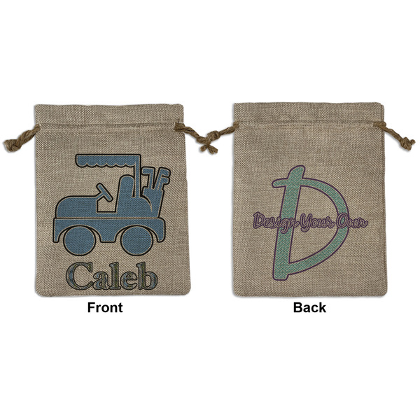 Custom Blue Argyle Medium Burlap Gift Bag - Front & Back (Personalized)