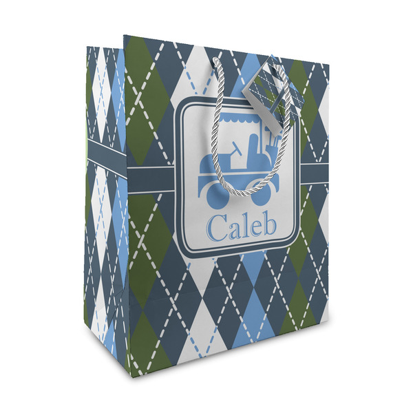 Custom Blue Argyle Medium Gift Bag (Personalized)