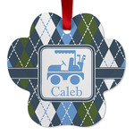 Blue Argyle Metal Paw Ornament - Double Sided w/ Name or Text