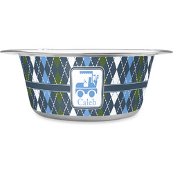 Blue Argyle Stainless Steel Dog Bowl - Large (Personalized)