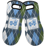 Blue Argyle Neoprene Oven Mitts - Set of 2 w/ Name or Text