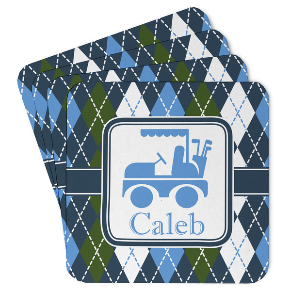 Custom Blue Argyle Paper Coasters w/ Name or Text